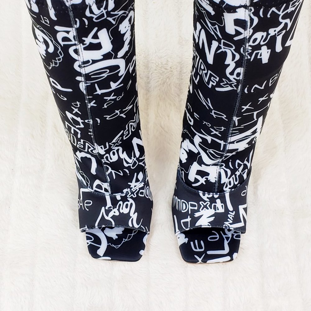 Graffiti Stretch Square Open Toe Ankle Boots - Picture 6 of 9